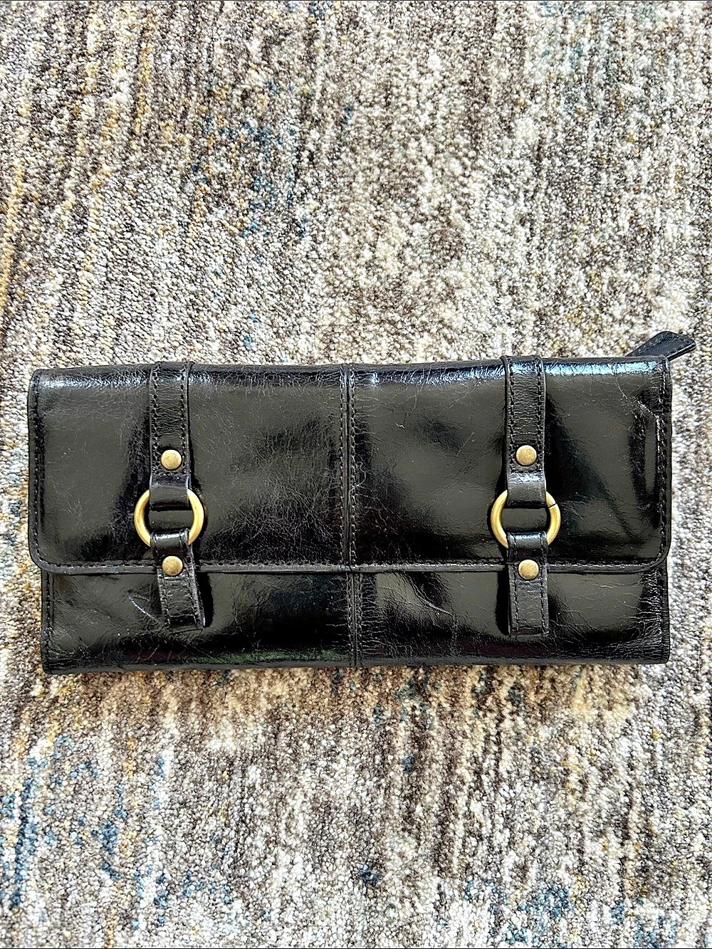 Adrienne Vittadini Black Wallet Gold-Tone Hardware